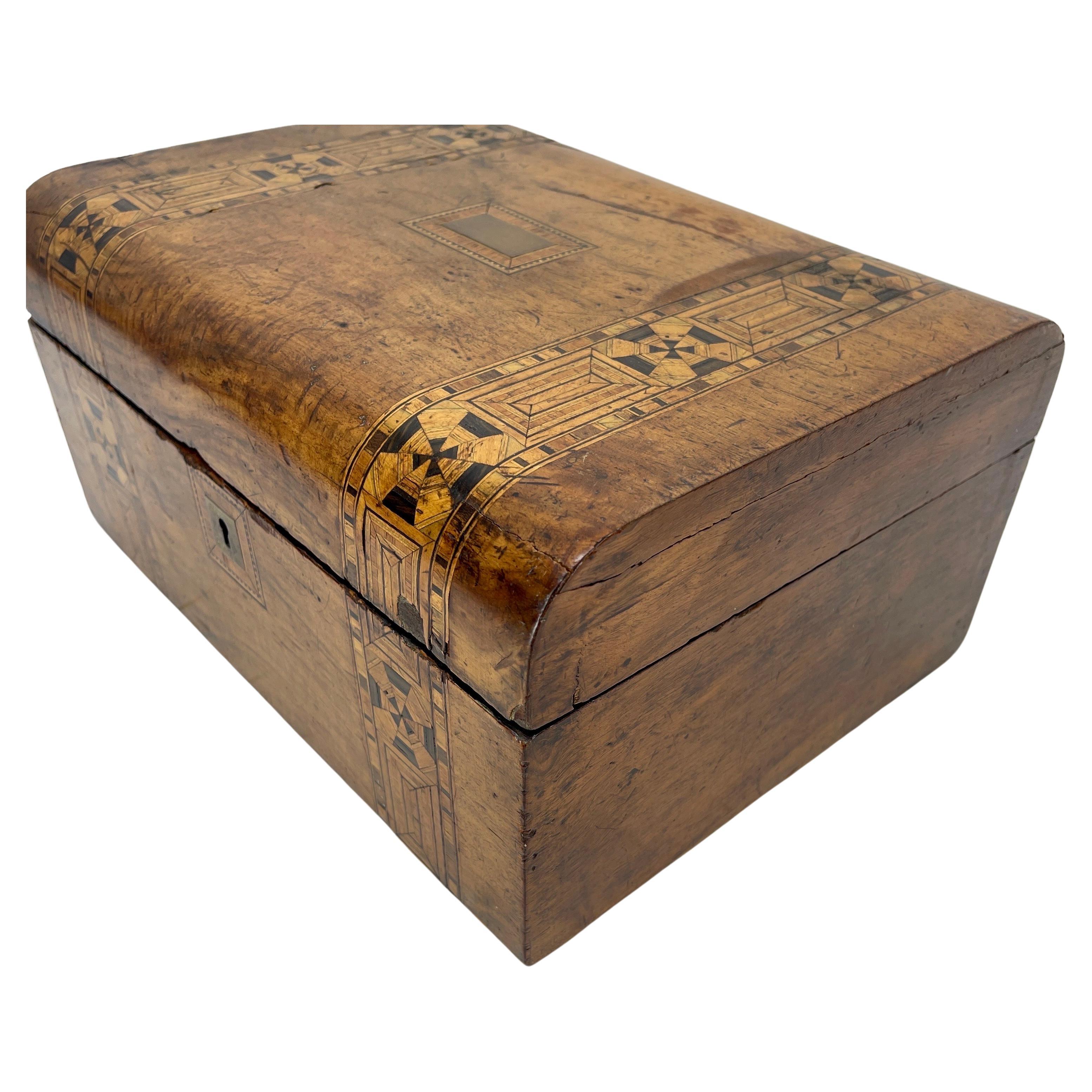 Hand-Crafted Swedish Inlaid Fruitwood and Veneered Box with Curved Top Early 19th Century For Sale