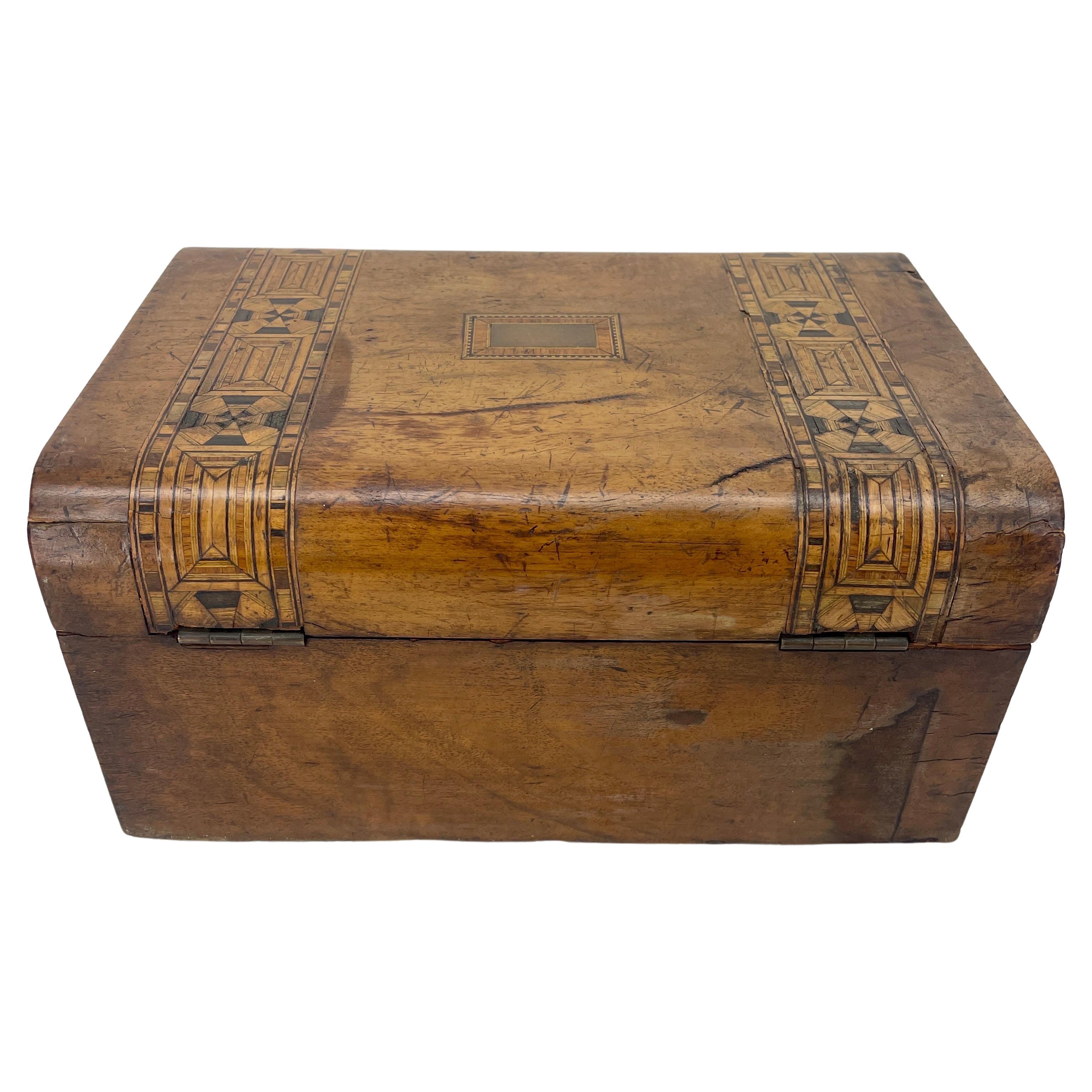 Wood Swedish Inlaid Fruitwood and Veneered Box with Curved Top Early 19th Century For Sale