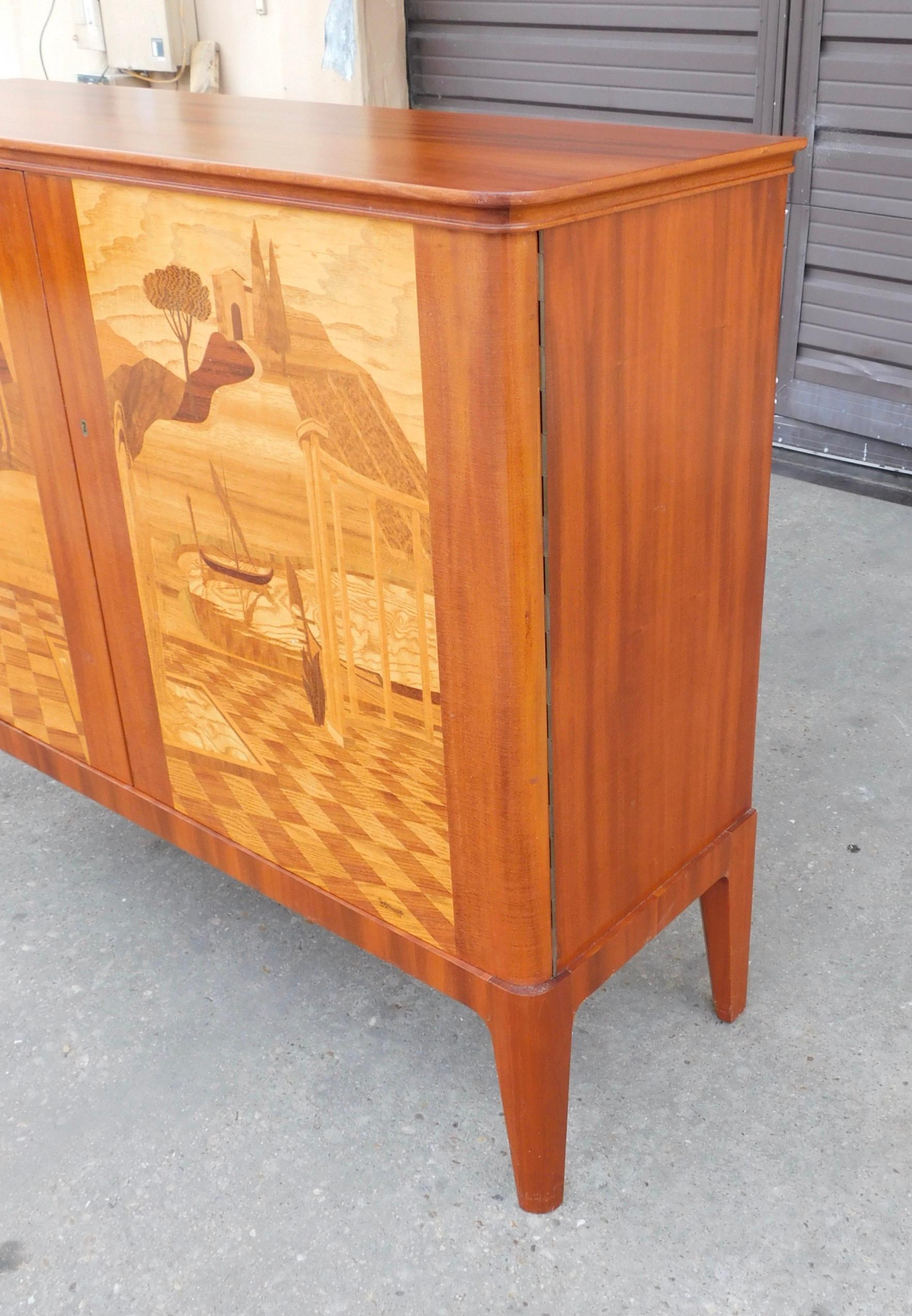 Swedish Inlaid Storage Cabinet by Erik Matsson for Mjölby Intarsia, 1943 For Sale 1