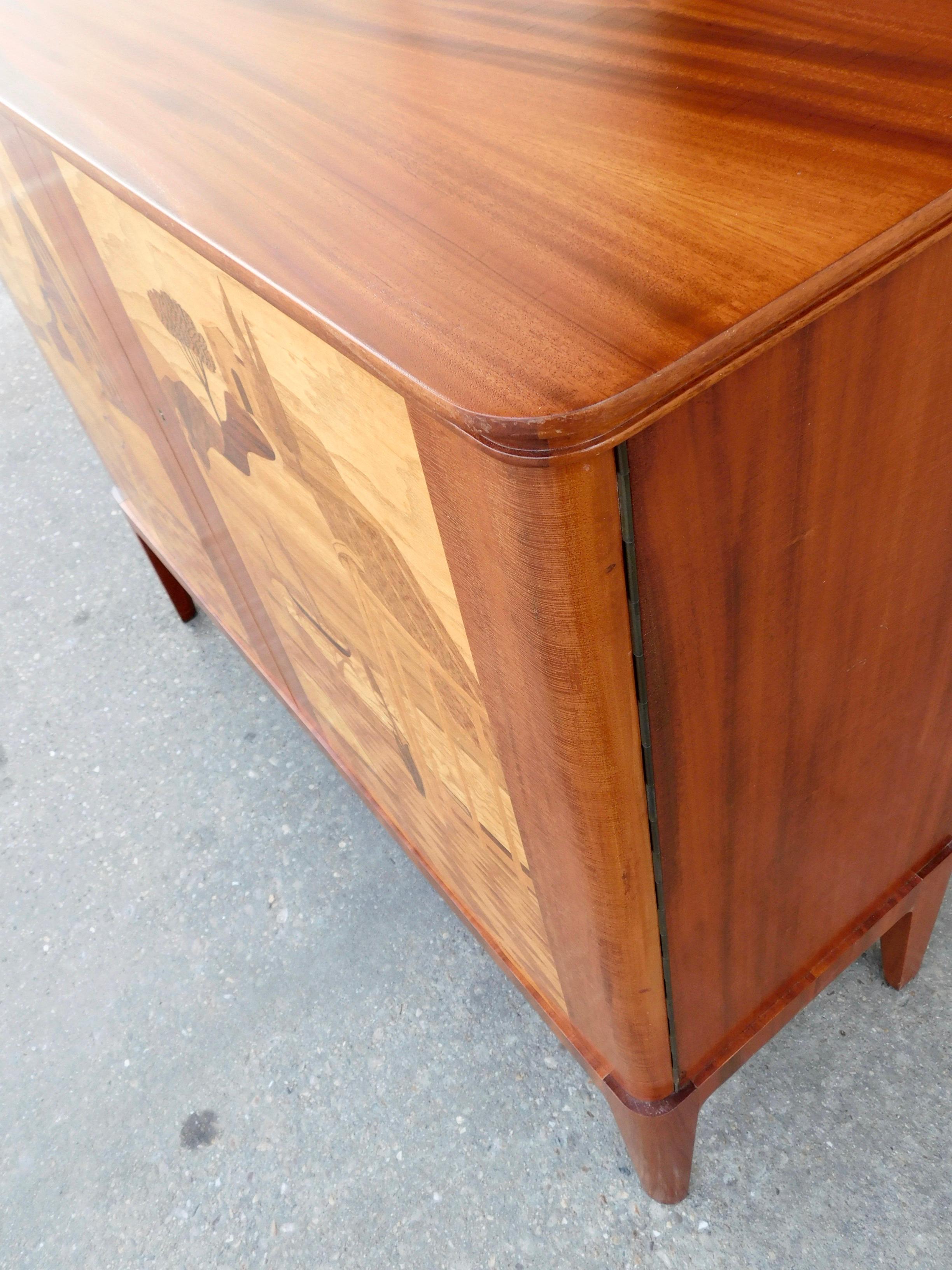 Swedish Inlaid Storage Cabinet by Erik Matsson for Mjölby Intarsia, 1943 For Sale 2