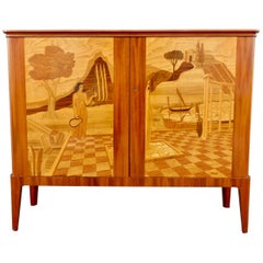 Swedish Inlaid Storage Cabinet by Erik Matsson for Mjölby Intarsia, 1943