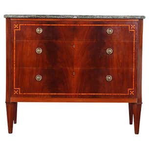 Swedish Inlaid Walnut Empire Style Marble-Top Commode at 1stDibs