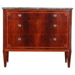 Swedish Inlaid Walnut Empire Style Marble-Top Commode