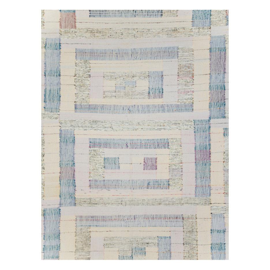 A modern Turkish flat-weave Kilim large room size carpet handmade during the 21st century inspired by vintage Swedish / Scandinavian Kilims from the mid-20th century period.

Measures: 13' 3
