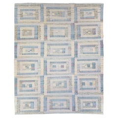 Swedish Inspired Contemporary Handmade Turkish Flat-Weave Kilim Large Carpet