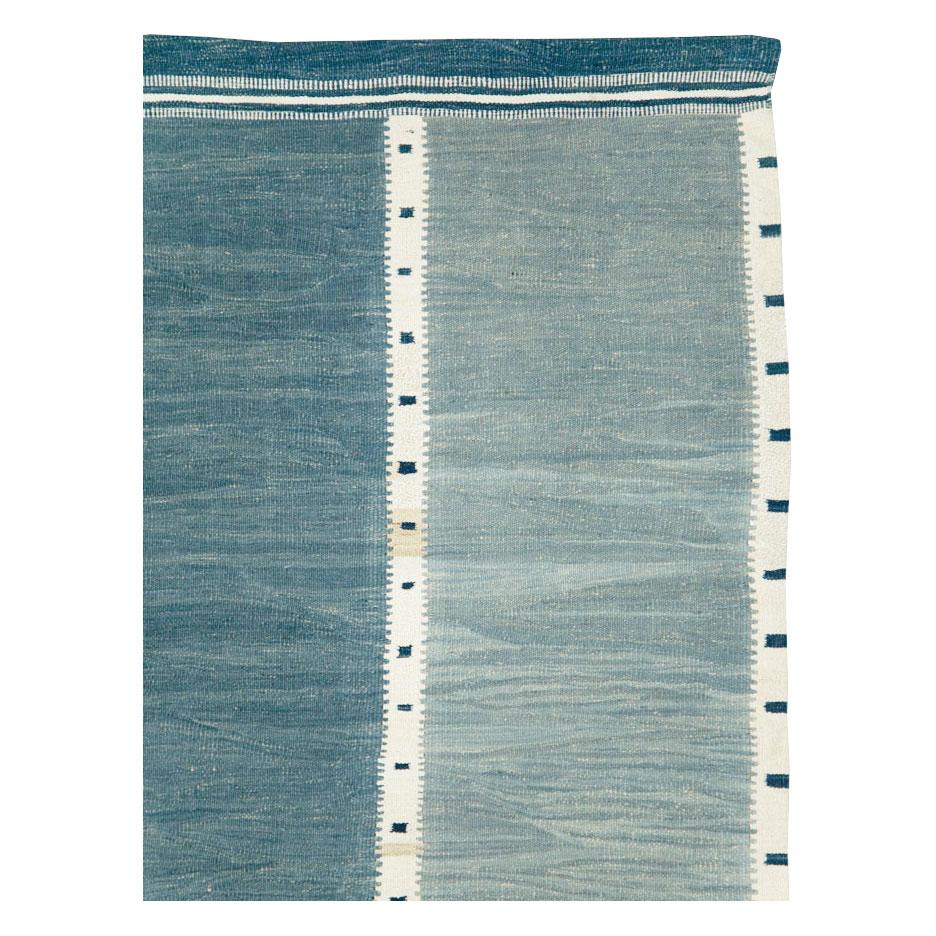 Hand-Woven Swedish Inspired Contemporary Turkish Flat-Weave Kilim Small Room Size Carpet For Sale