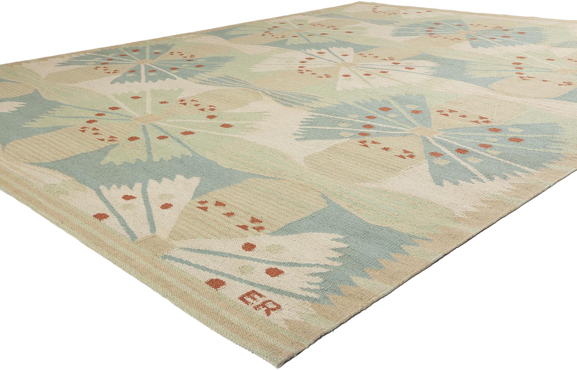 31103 The Scandinavian Modern Swedish Inspired Kilim Rug, 10'05 x 13'06. Scandinavian Modern Les tapis kilim d'inspiration suédoise fabriqués en Inde fusionnent habilement le design scandinave minimaliste et l'artisanat indien traditionnel. Ces