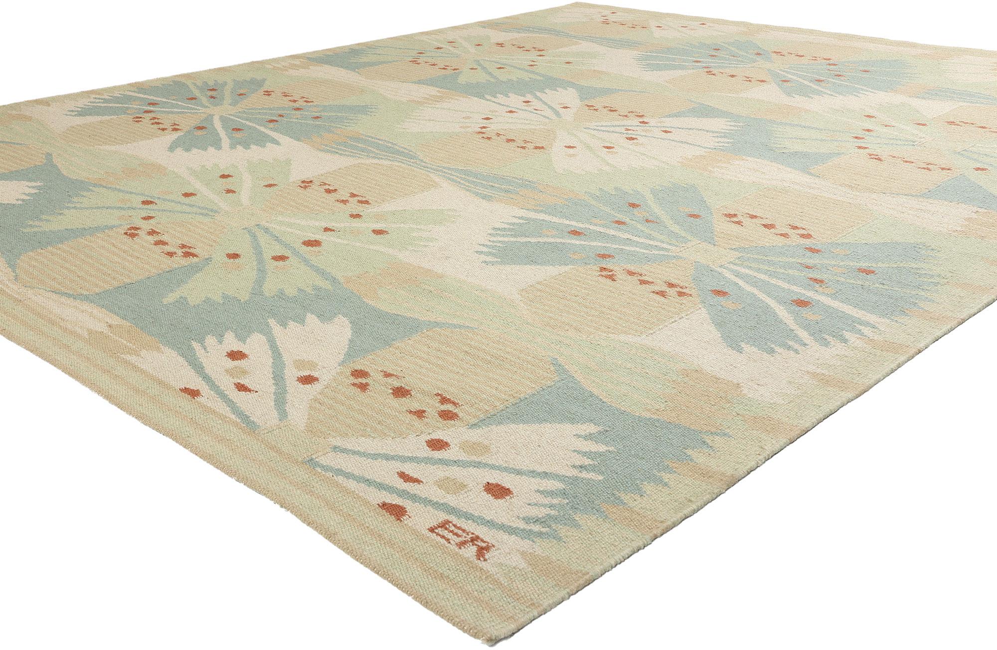 31104 New Scandinavian Modern Scandinavian Inspired Kilim Rug, 09'05 x 11'08. I tappeti kilim di ispirazione svedese prodotti in India fondono sapientemente il design minimalista scandinavo con l'artigianato tradizionale indiano. Questi tappeti