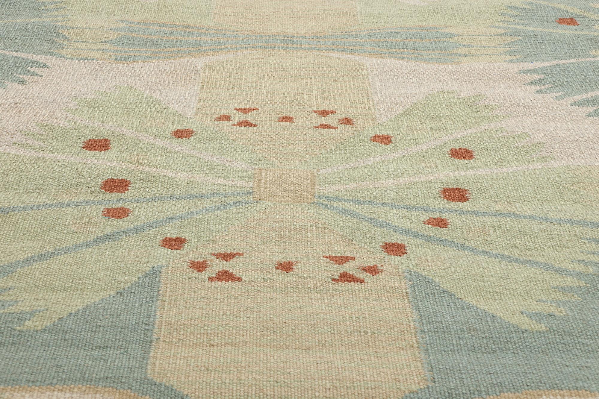 Schwedisch inspirierter Kelim-Teppich, skandinavisch-modernes Design auf Biophiles Design (Handgewebt) im Angebot