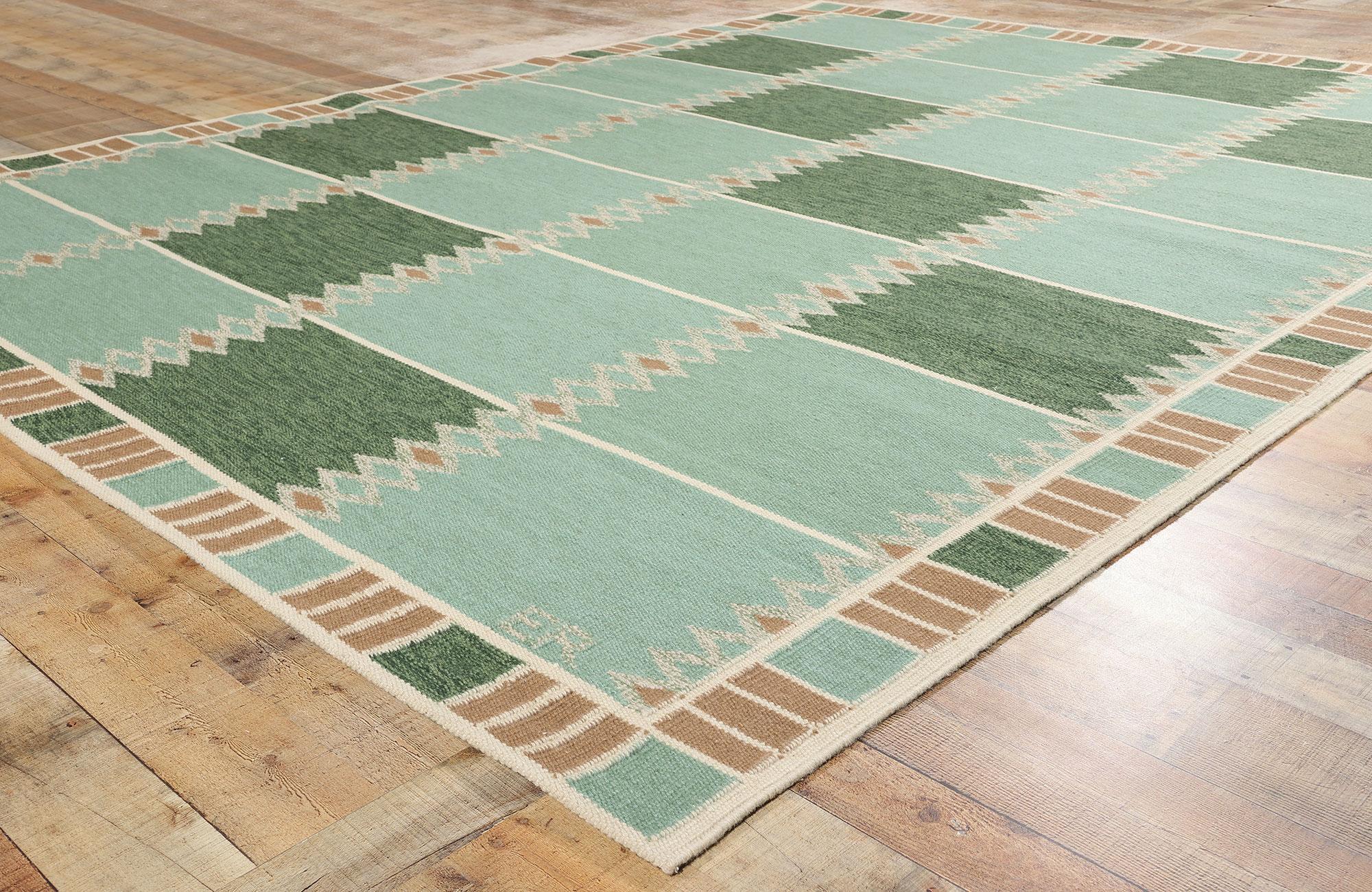 Wool Swedish Inspired Kilim Rug, Scandinavian Modern Meets Biophilic Design For Sale