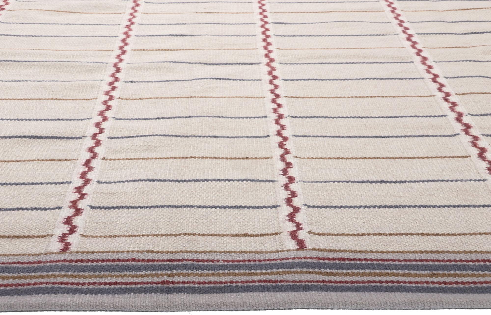 Schwedisch inspirierter Kelim-Teppich, skandinavisch-moderner Teppich auf kubistischem Minimalismus (Indisch) im Angebot