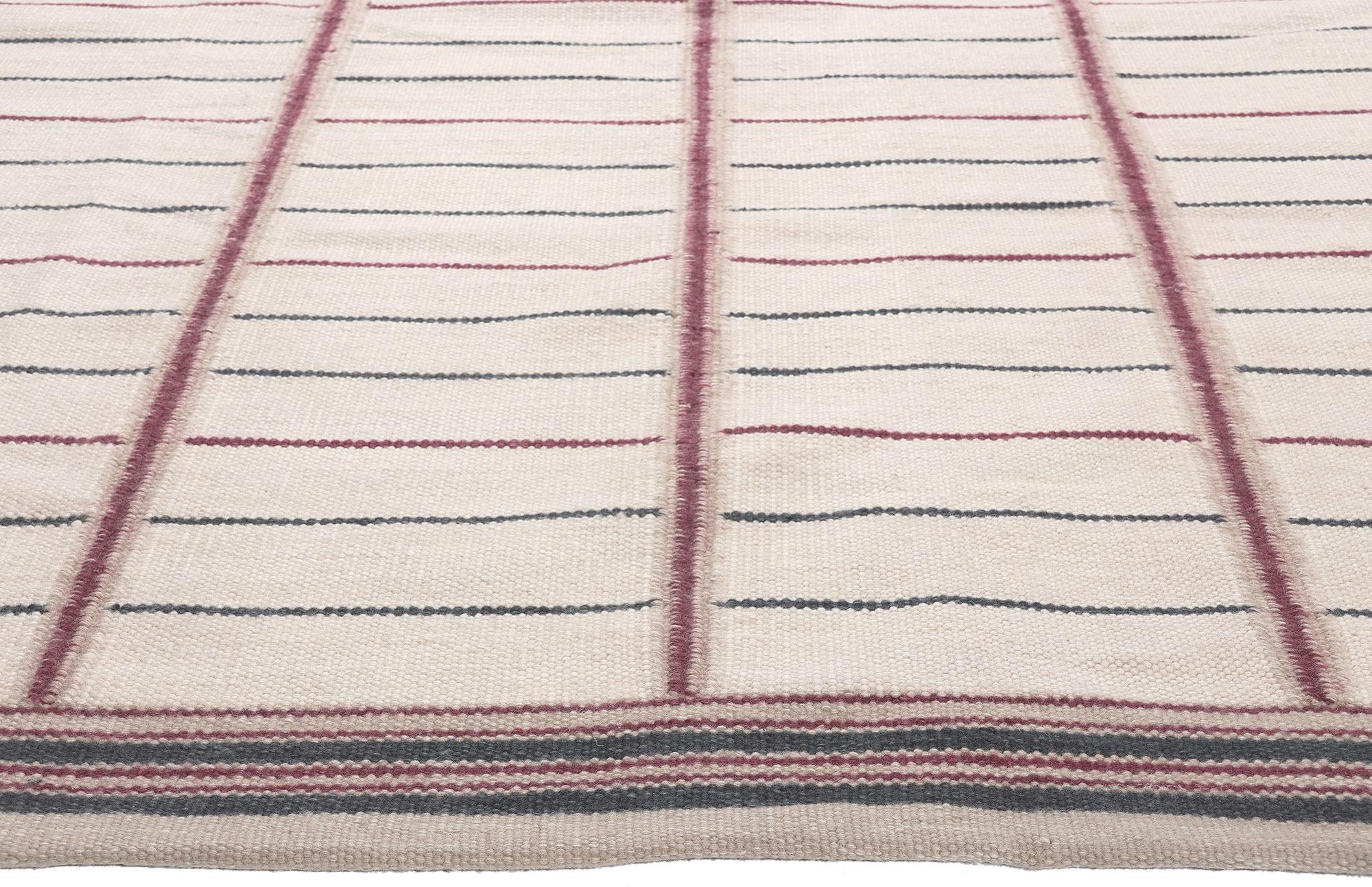 Schwedisch inspirierter Kelim-Teppich, skandinavisch-moderner Teppich auf kubistischem Minimalismus (Indisch) im Angebot