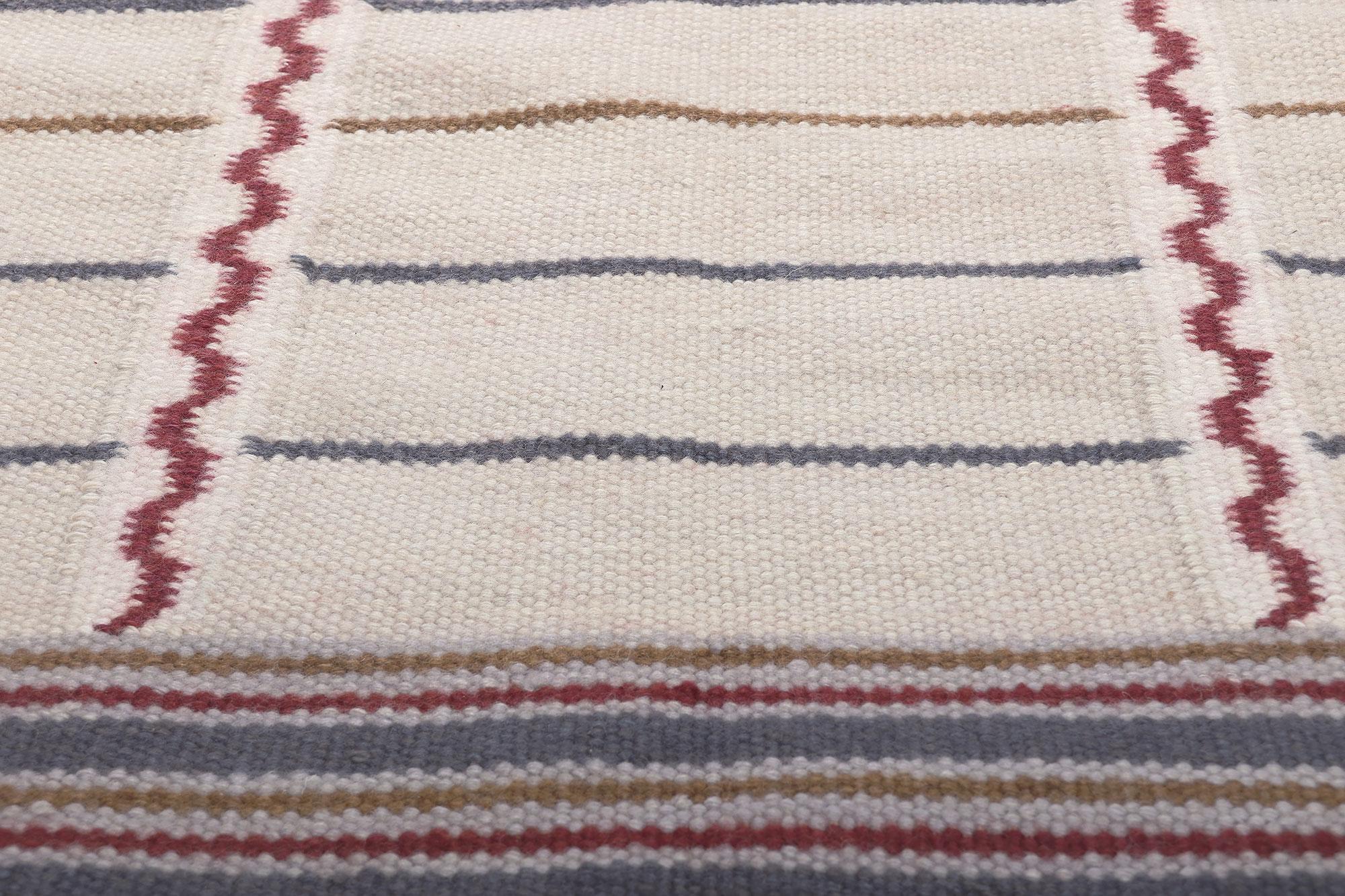 Swedish Inspired Kilim Rug, Scandinavian Modern Meets Cubist Minimalism In New Condition For Sale In Dallas, TX