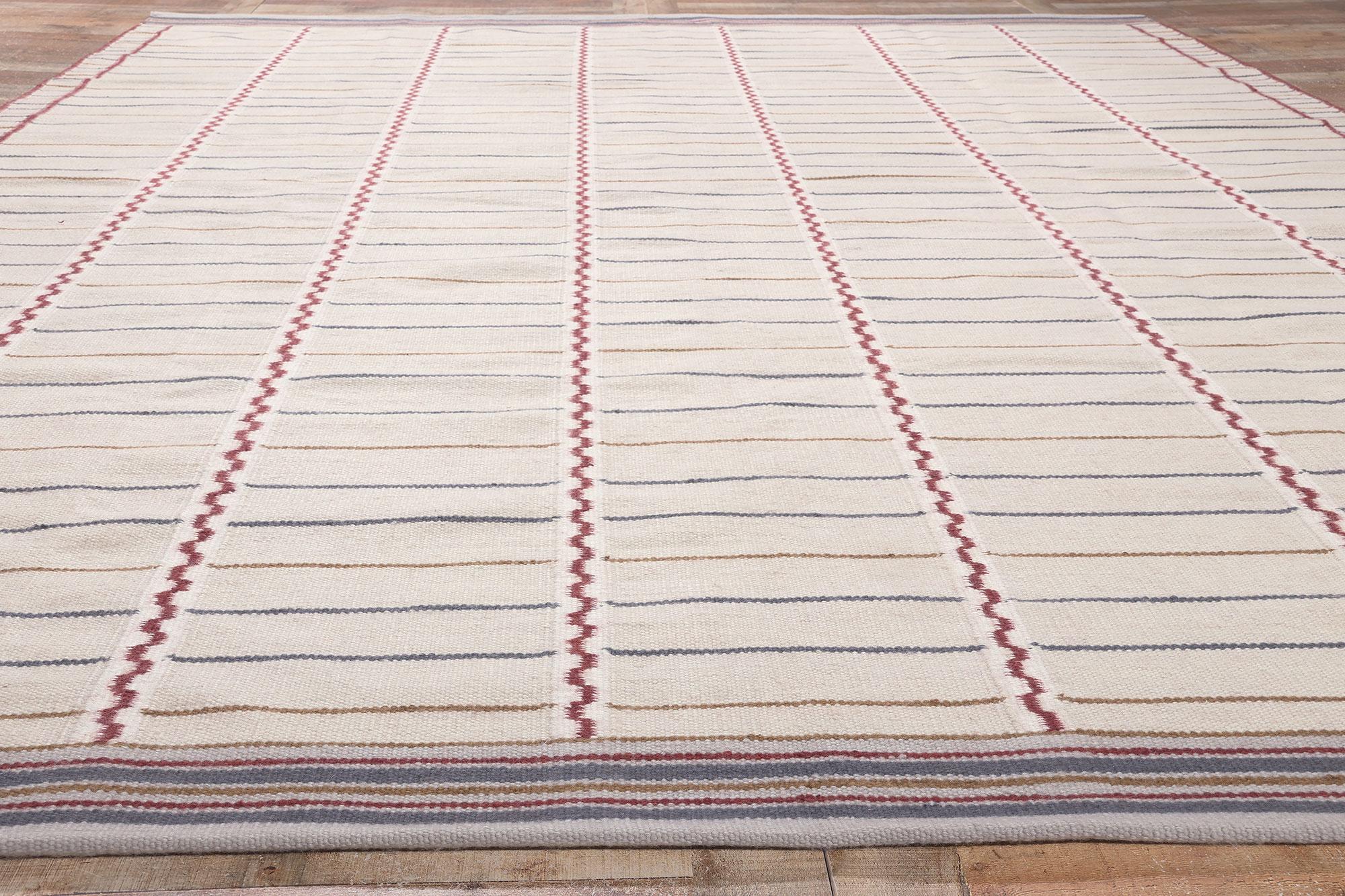 Schwedisch inspirierter Kelim-Teppich, skandinavisch-moderner Teppich auf kubistischem Minimalismus (Wolle) im Angebot
