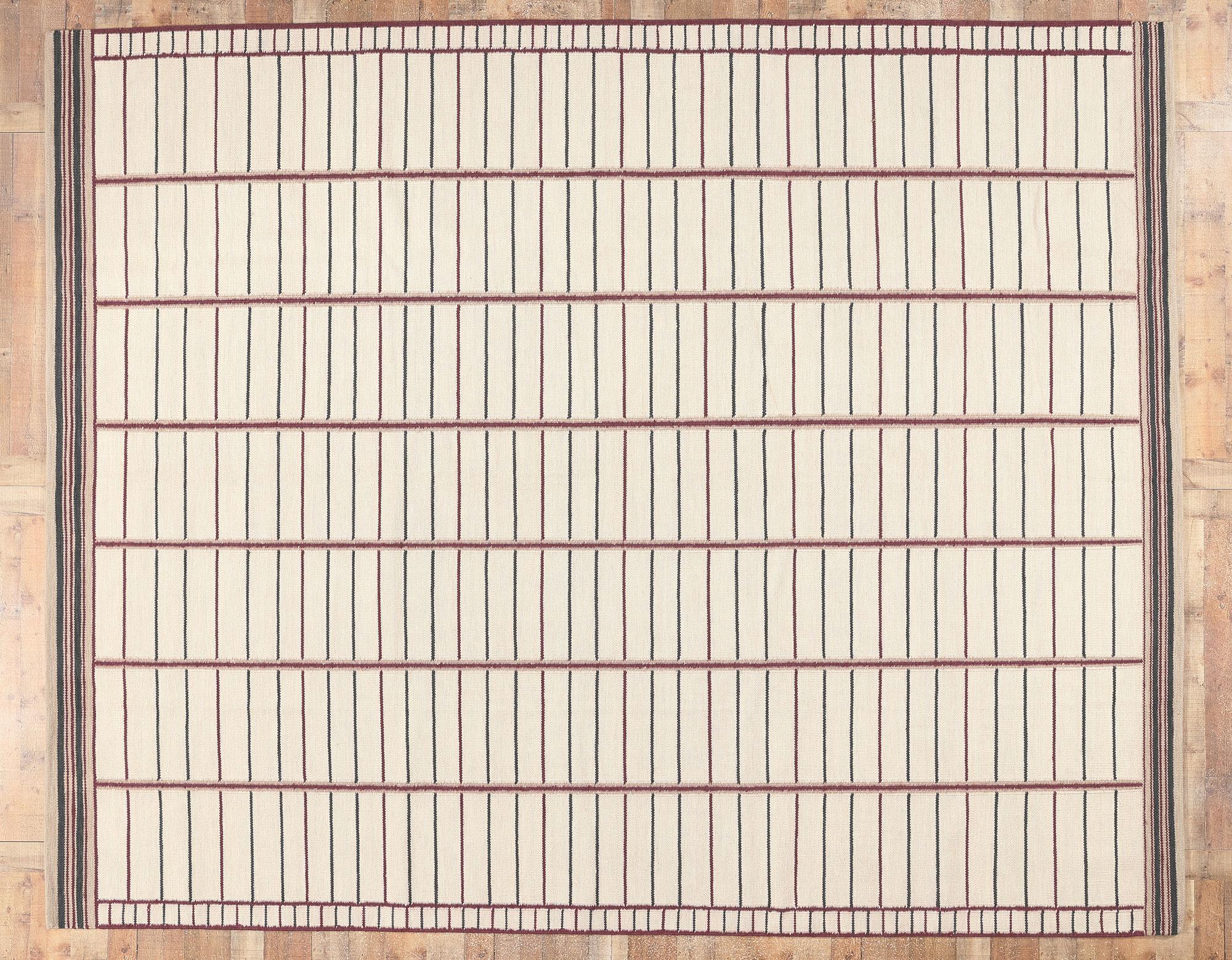Schwedisch inspirierter Kelim-Teppich, skandinavisch-moderner Teppich auf kubistischem Minimalismus im Angebot 1