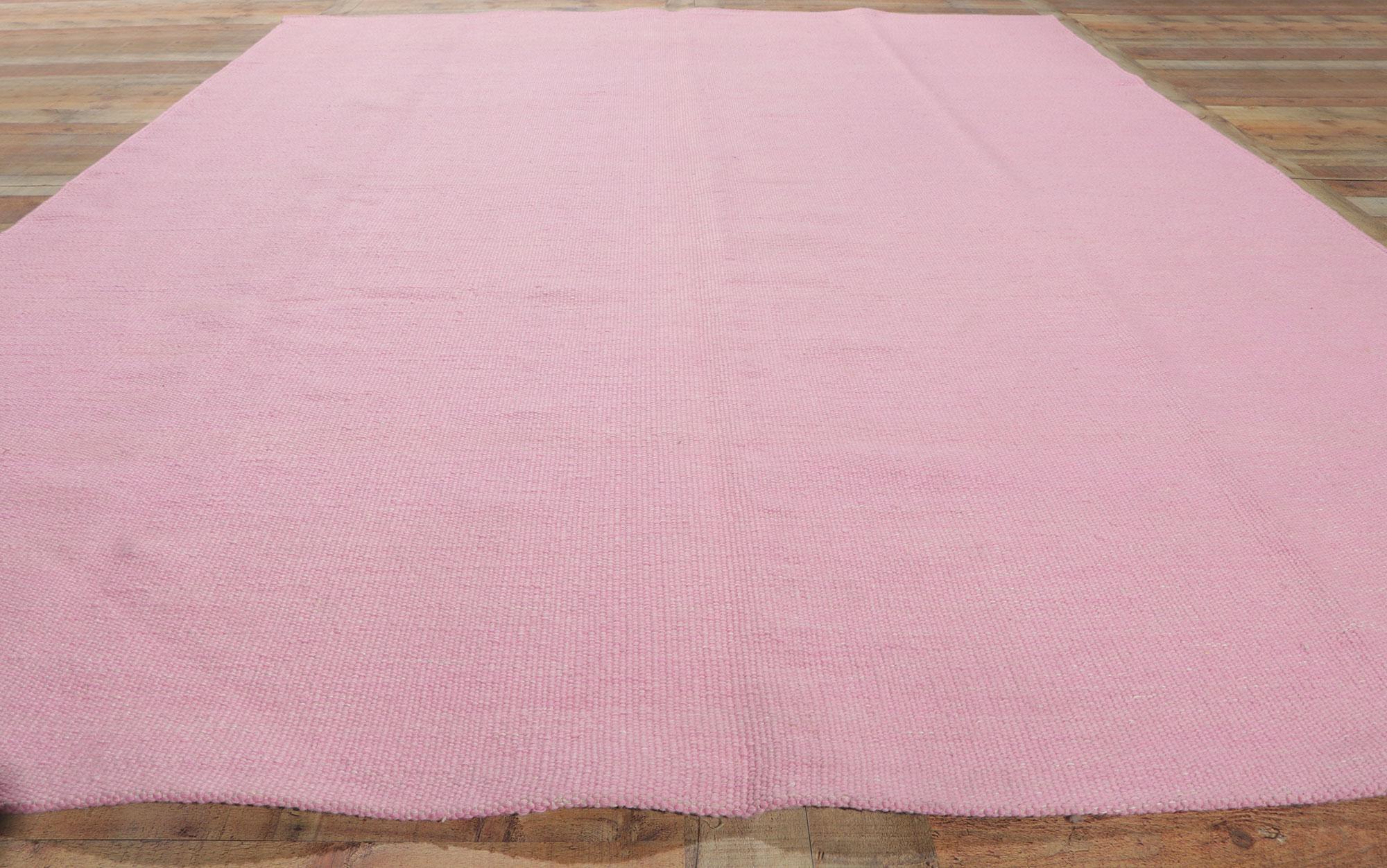 Wool Swedish Inspired Pink Kilim Rug with Scandinavian Modern Style For Sale