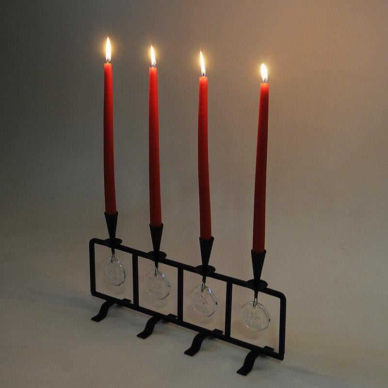 Blackened Swedish Iron and Glass Candleholder by Erik Höglund for Boda 1960s