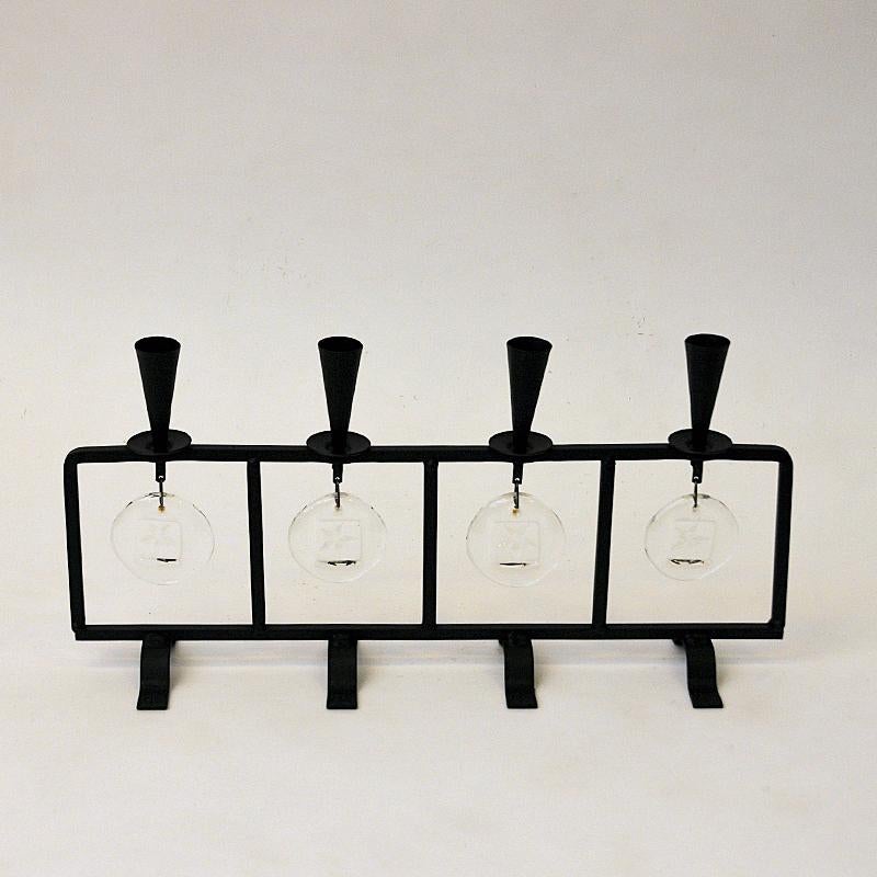 Swedish Iron and Glass Candleholder by Erik Höglund for Boda 1960s In Good Condition In Stockholm, SE