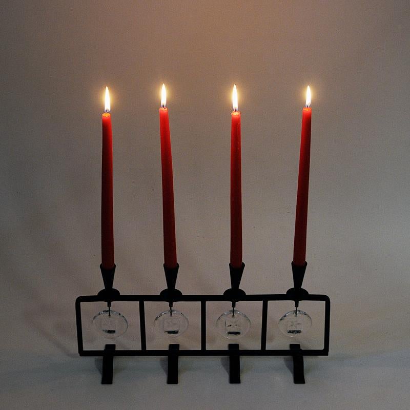 Mid-20th Century Swedish Iron and Glass Candleholder by Erik Höglund for Boda 1960s