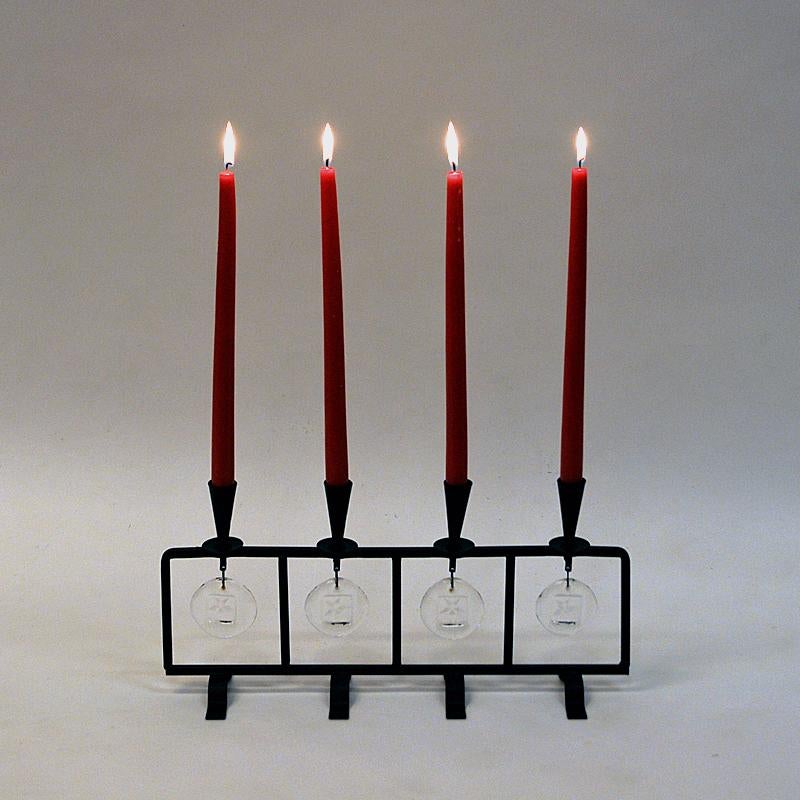 Art Glass Swedish Iron and Glass Candleholder by Erik Höglund for Boda 1960s