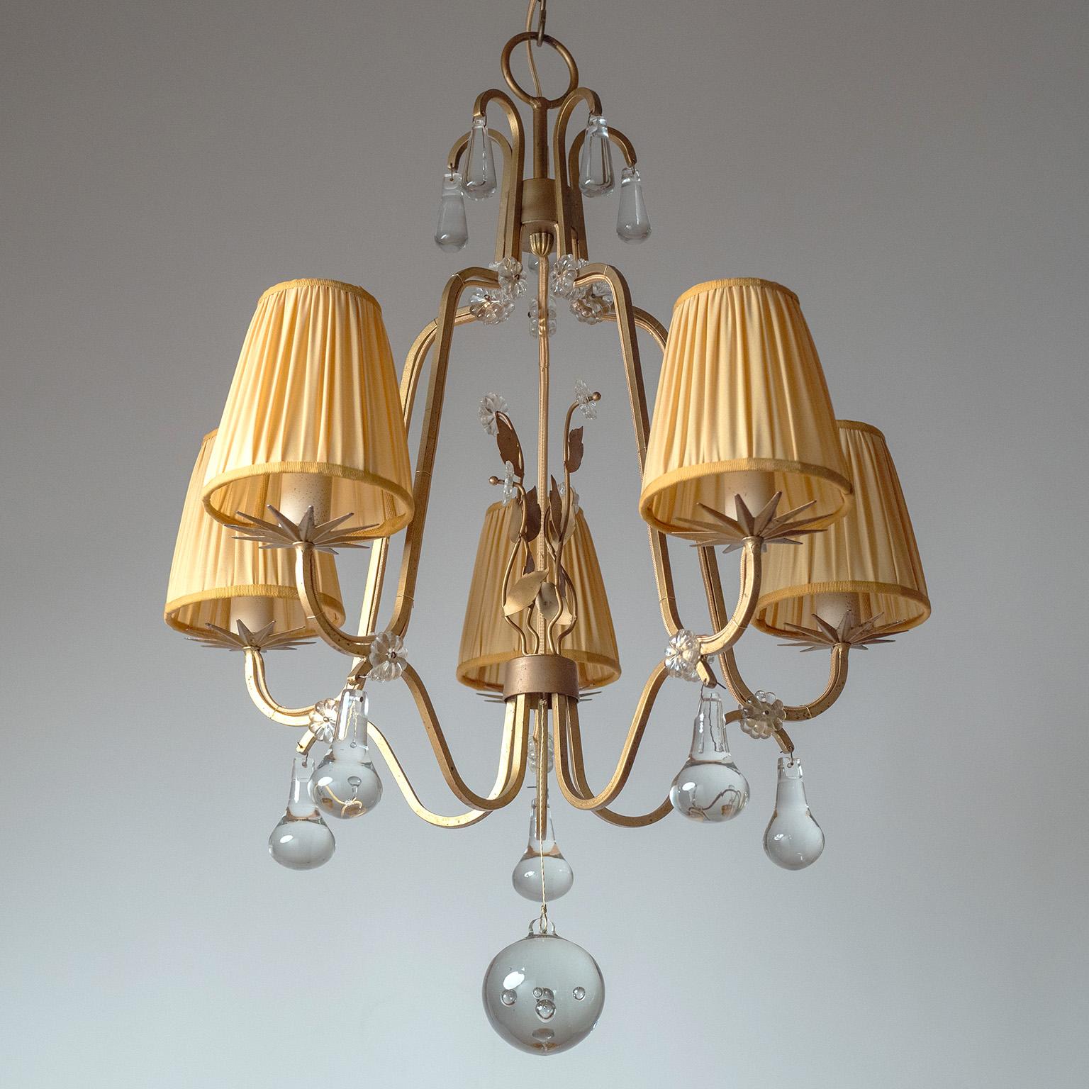 Araña sueca de hierro y cristal, años 40 Tela en venta