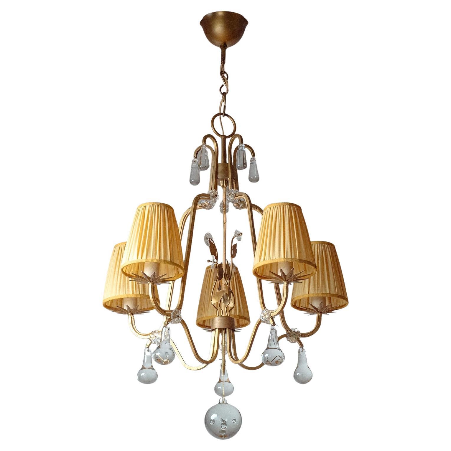 Lampadario svedese in ferro e vetro, anni 
40