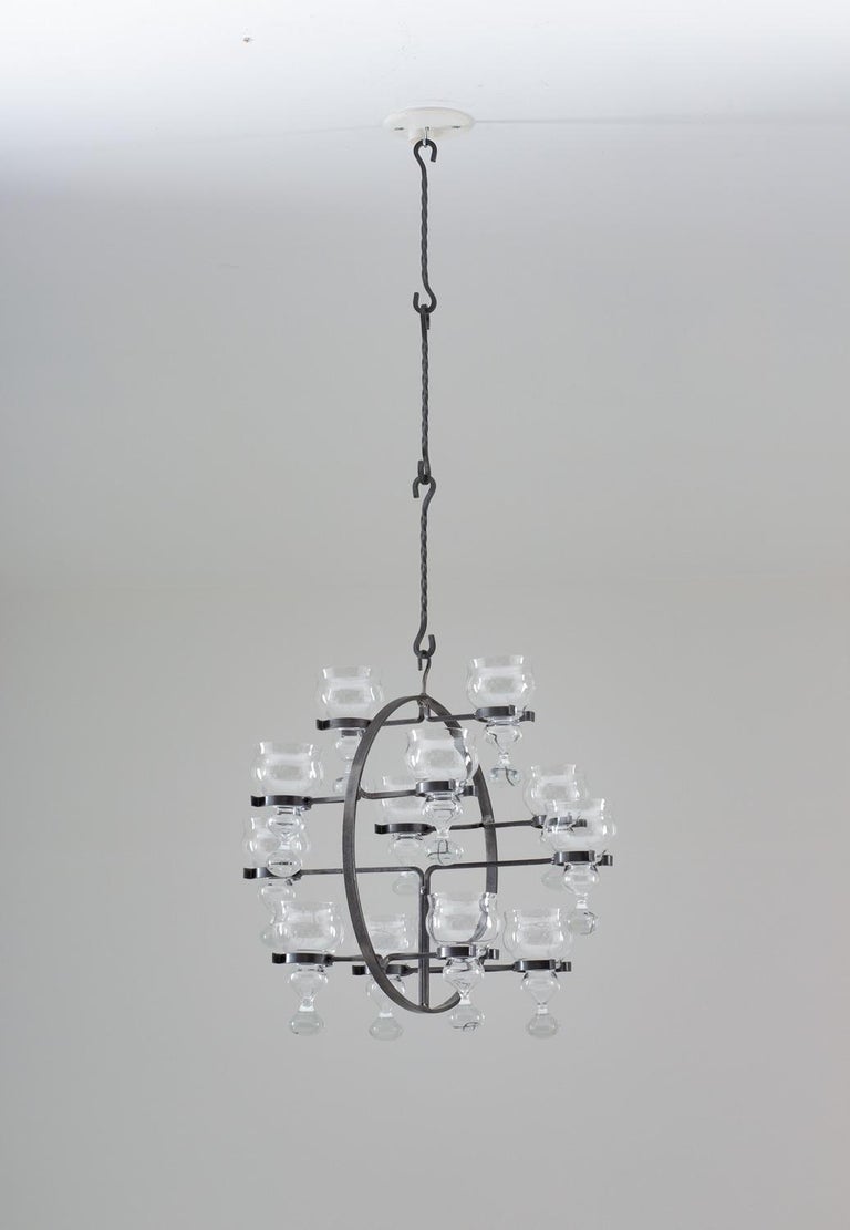 Swedish Iron and Glass Hanging Candelabra / Chandelier by Bertil Vallien  For Sale at 1stDibs | hanging candleabra, candelabra hanging, candelabrum  with pendants of glass