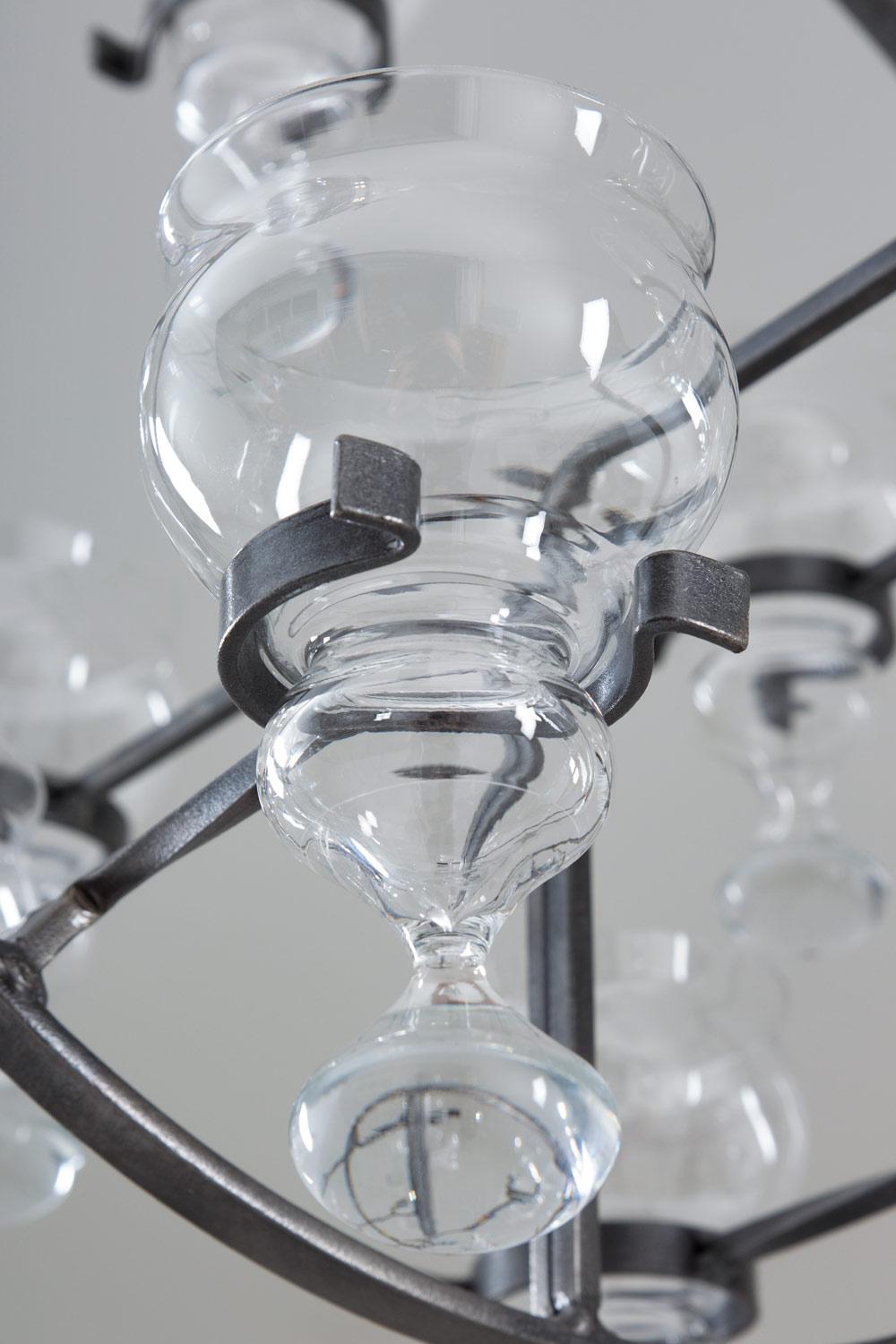 Swedish Iron and Glass Hanging Candelabra / Chandelier by Bertil Vallien In Good Condition For Sale In Karlstad, SE