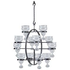 Swedish Iron and Glass Hanging Candelabra / Chandelier by Bertil Vallien