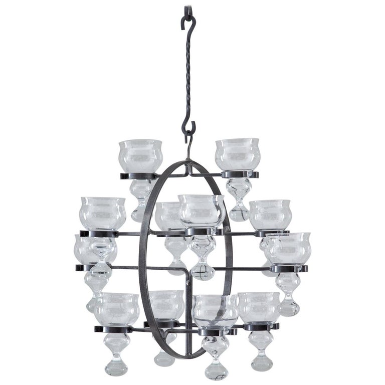 Swedish Iron and Glass Hanging Candelabra / Chandelier by Bertil Vallien  For Sale at 1stDibs | candelabrum with pendants of glass, candelabra hanging,  scandinavian candle chandelier