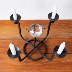 Swedish Iron Candle Holder with Crystal Centerpiece