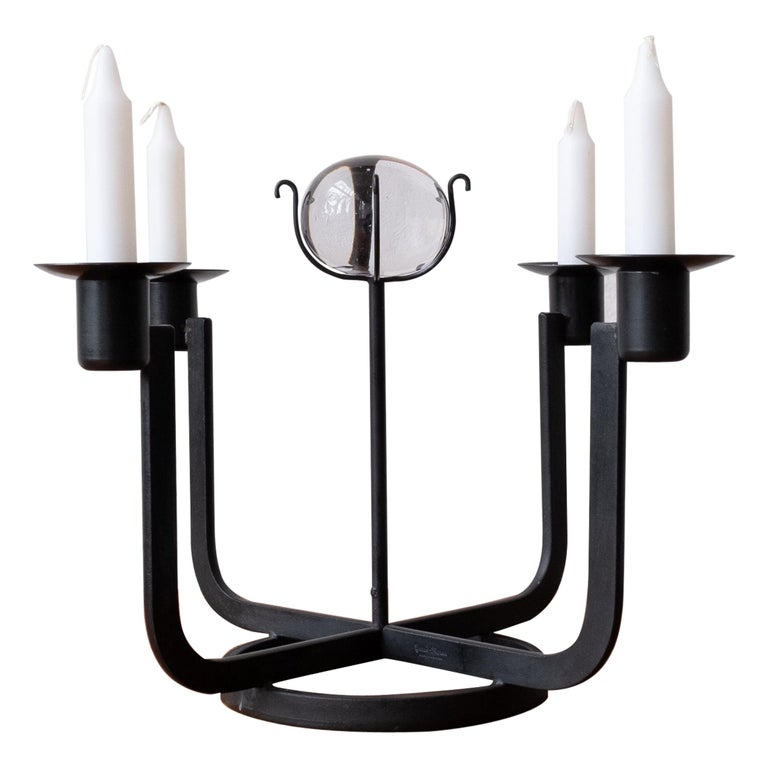 Swedish Iron Candle Holder with Crystal Centerpiece For Sale at 1stDibs