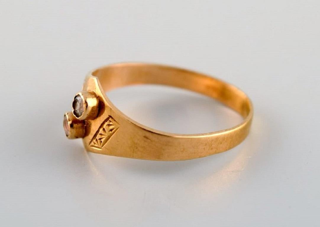 Swedish Jeweler, Modernist Vintage Ring, 18 Carat Gold with Semi-Precious Stones In Excellent Condition In bronshoj, DK