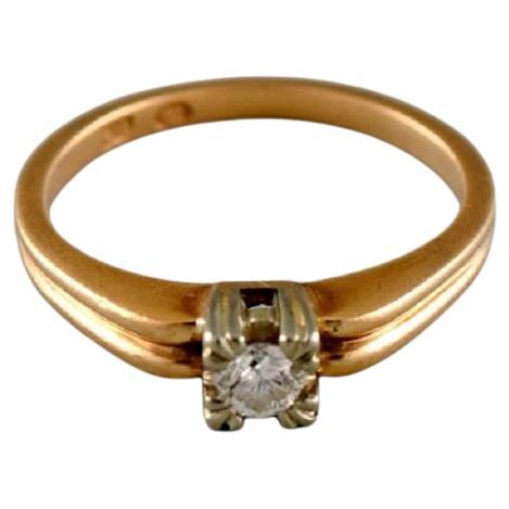 Swedish Jeweler, Vintage Ring in 18 Carat Gold Adorned with 0.14 Carat Brilliant For Sale