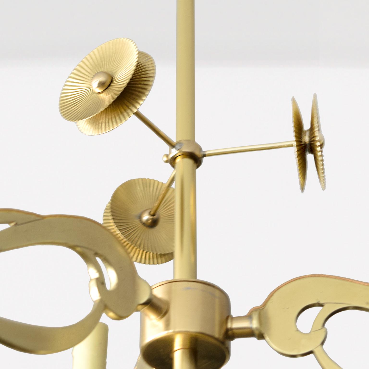 20th Century Swedish Jugendstil, Art Nouveau 3-arm chandelier of polished brass, B For Sale