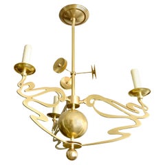 Swedish Jugendstil, Art Nouveau 3-arm chandelier of polished brass, B