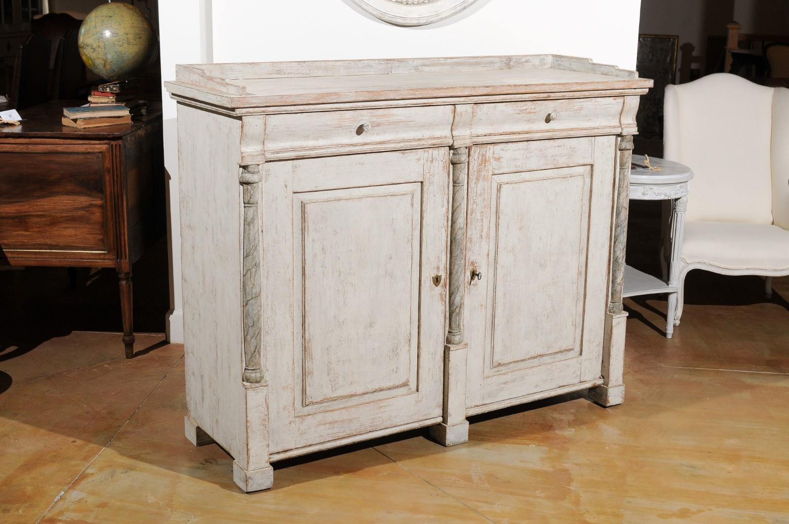 Swedish Karl Johan 1830s Painted Wood Sideboard with Marbleized Columns 2
