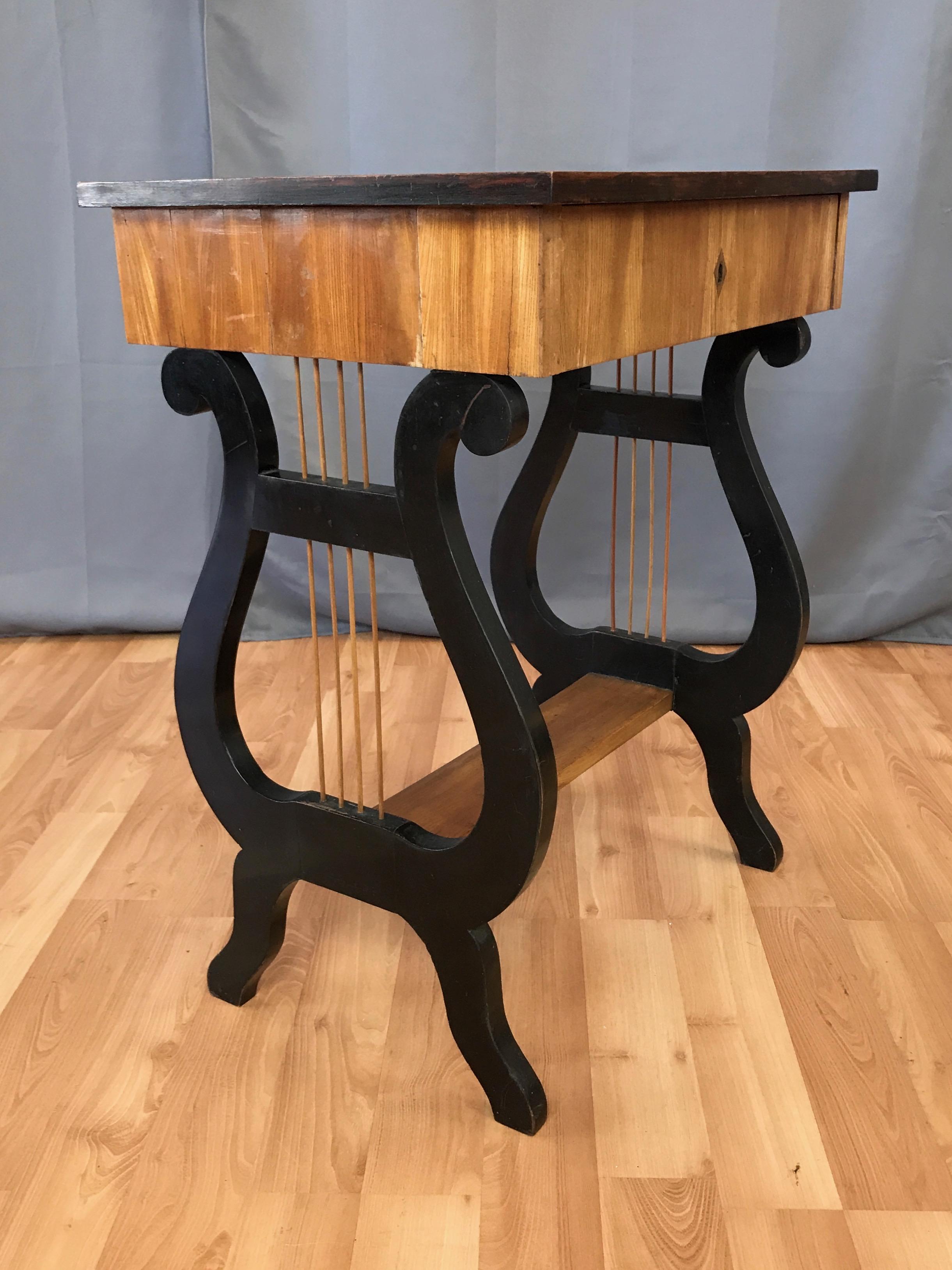 Ebonized Swedish Karl Johan Biedermeier Lyre Motif Birch Table, 1825 For Sale