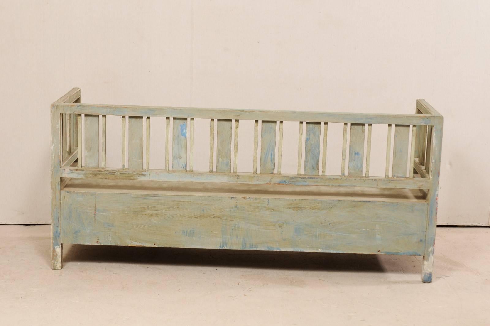 Swedish Karl Johan Painted Wood Bench with Decorative Back Splats 2