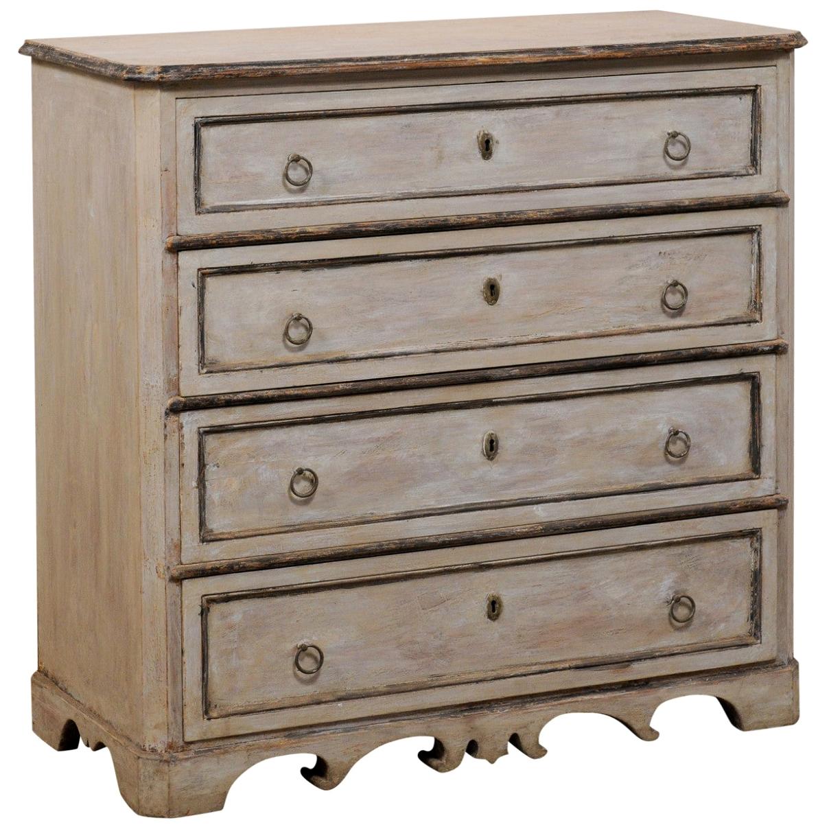 Swedish Karl Johan Painted Wood Chest with Ornately Carved Skirt