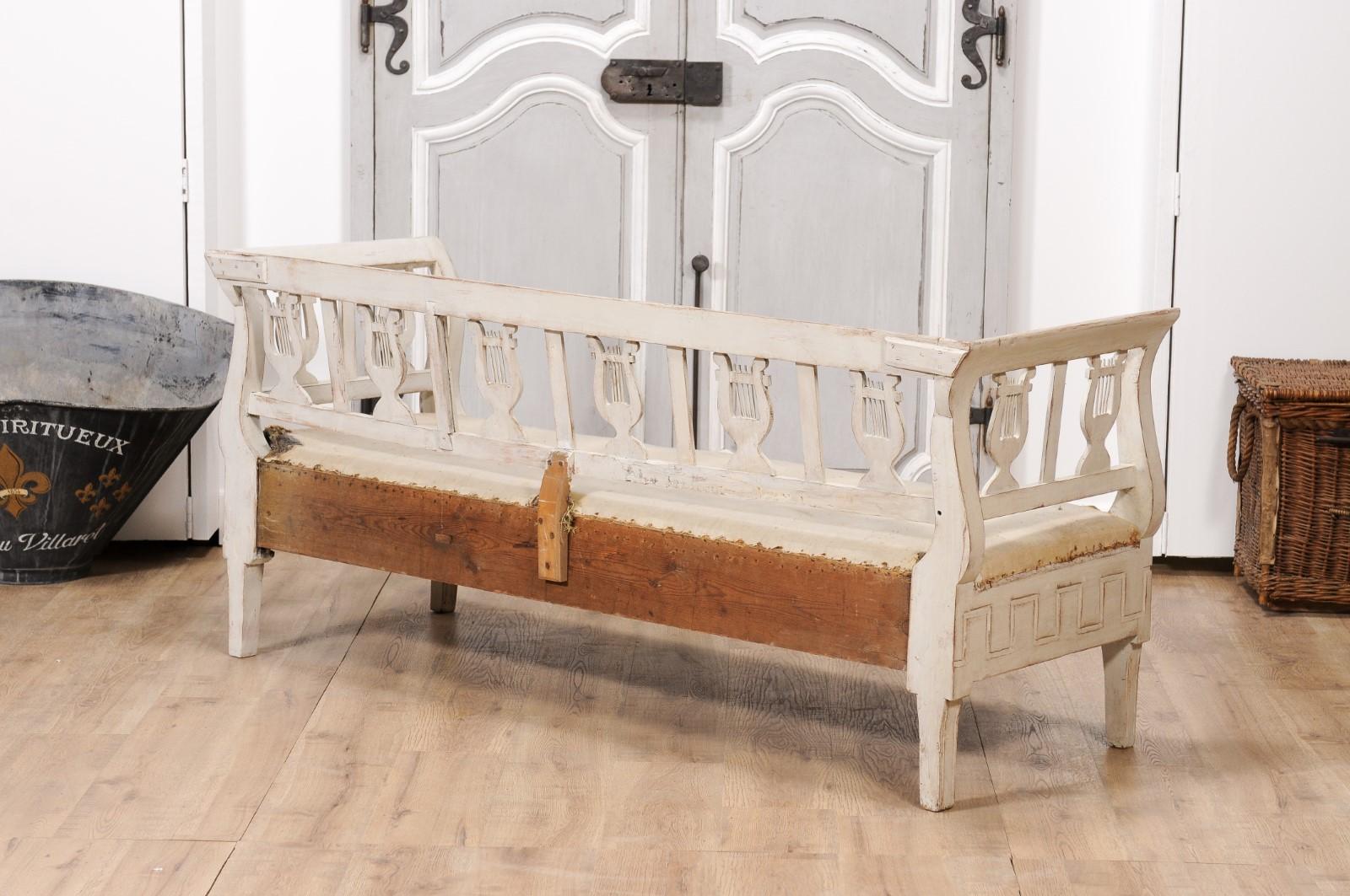 Wood Swedish Karl Johan Period 1820s Painted Sofa with Carved Lyres For Sale