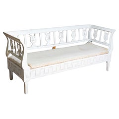Swedish Karl Johan Period 1820s Painted Sofa with Carved Lyres
