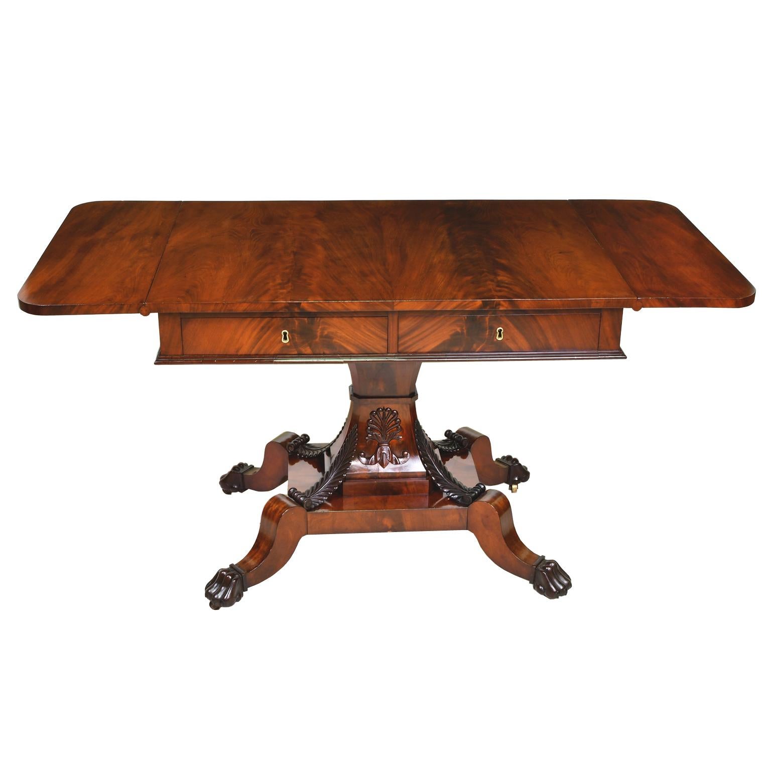 Hand-Carved  Swedish Karl Johan Salon/Sofa Table or Desk in West Indies Mahogany, c. 1825 For Sale