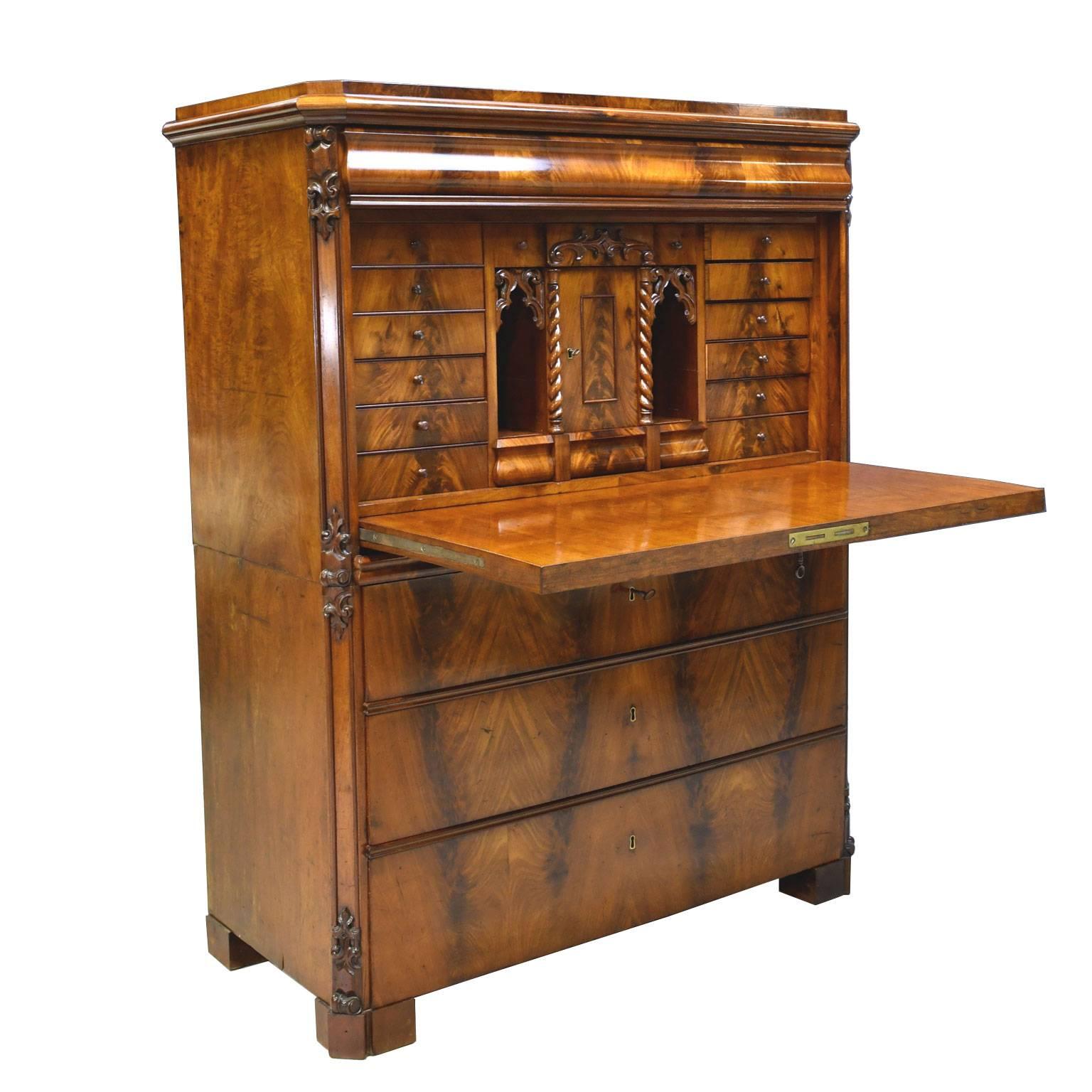 Swedish Karl Johan Secretary Desk in West Indies Mahogany, circa 1845 5