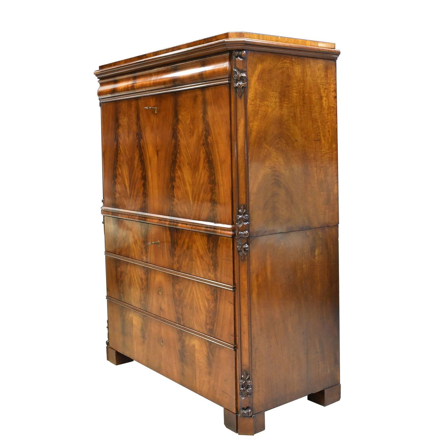 Mid-19th Century Swedish Karl Johan Secretary Desk in West Indies Mahogany, circa 1845