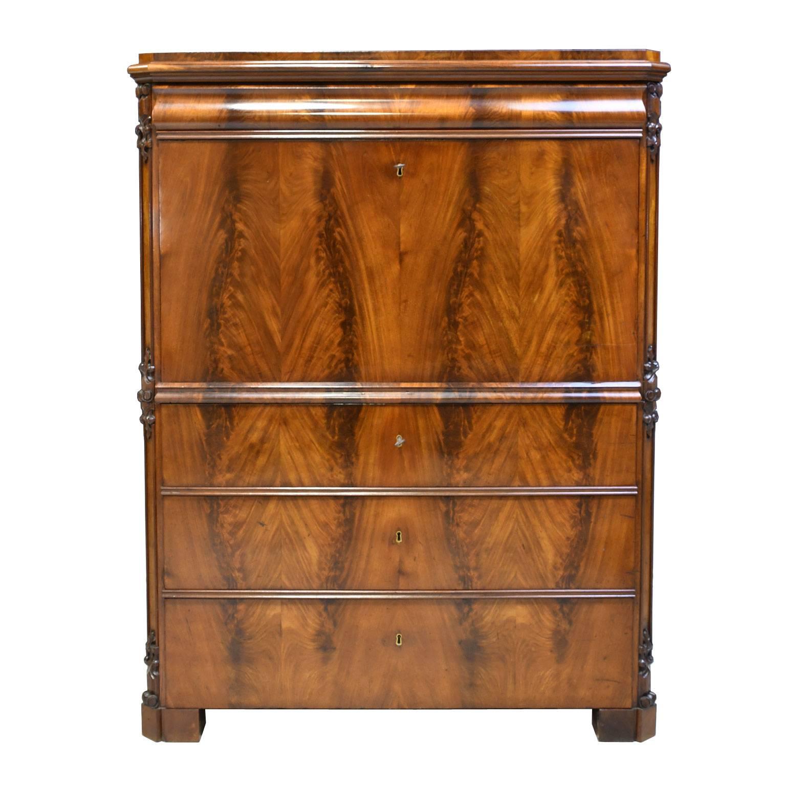 Swedish Karl Johan Secretary Desk in West Indies Mahogany, circa 1845 1