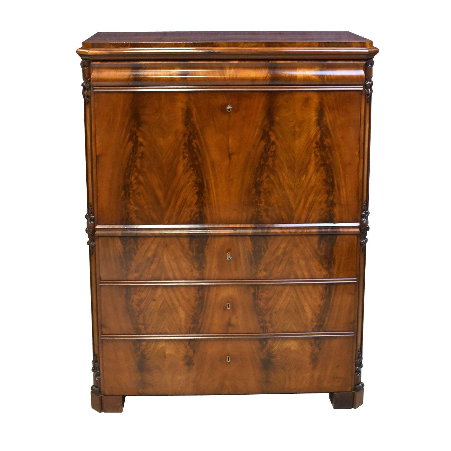 Swedish Karl Johan Secretary Desk in West Indies Mahogany, circa 1845 2