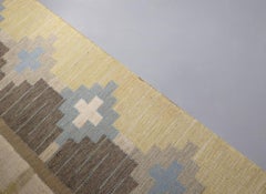 Swedish Kilim Flat Weave Rug Yellow, Signed GS Sverker Greuholm Geometric