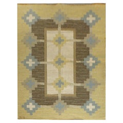 Tapis Kilim suédois jaune, signé GS Sverker Greuholm Geometric