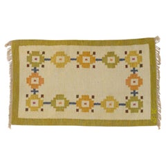 Swedish Kilim in Tones of Pale Yellow Signed J.K